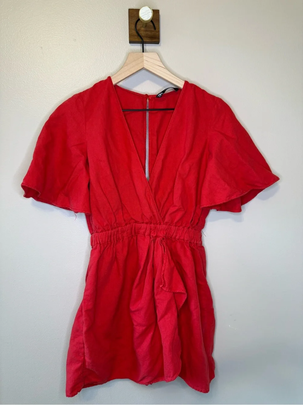 Red Zara Linen Playsuit Size S